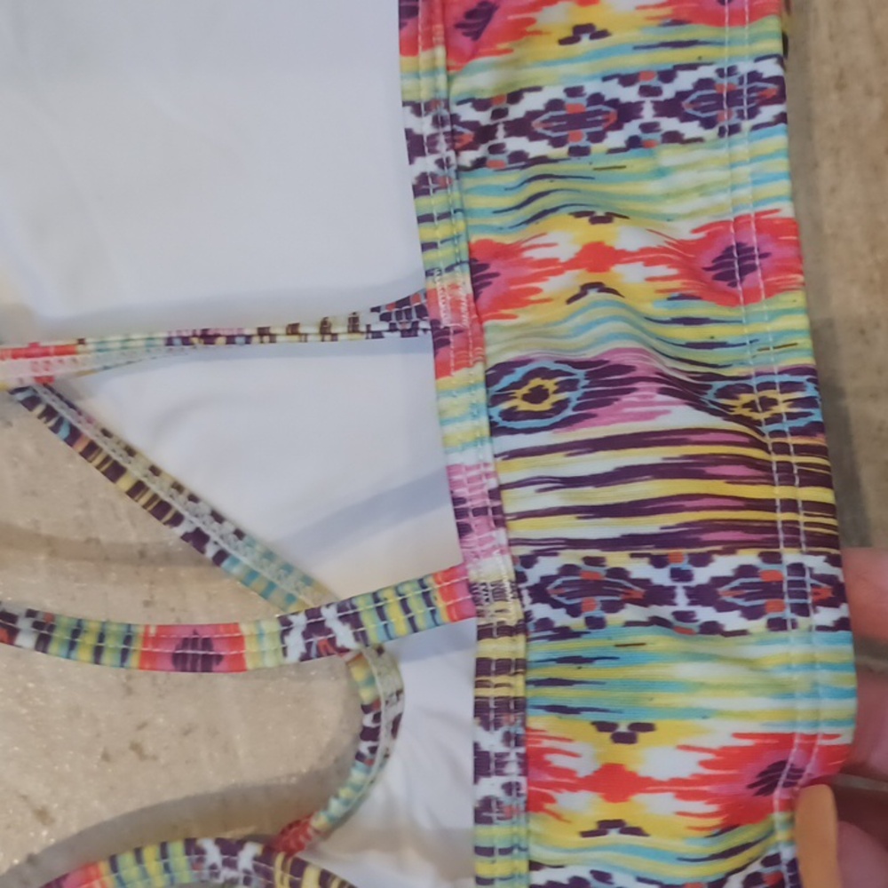 Pilyq Barcelona Multi-Colored Design Print Beaded Front Strappy Bikini Top - Picture 5 of 8